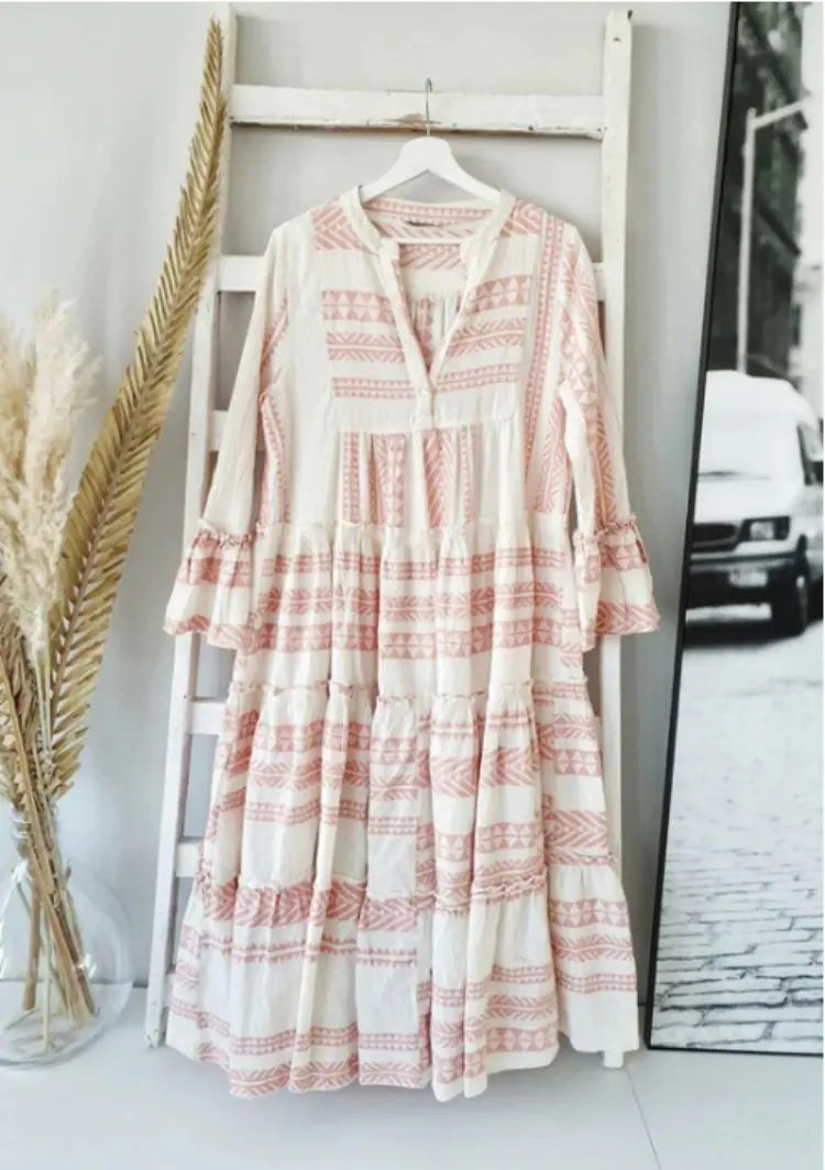 Summer Women's Geometric Print V-Neck Maxi Dress