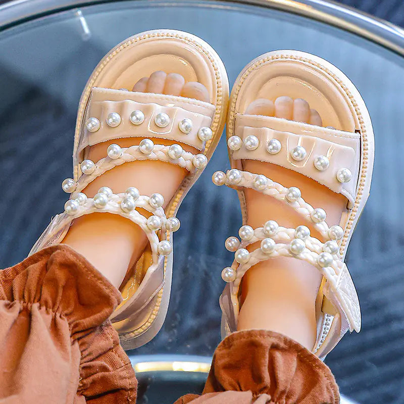 Girls' Summer Sandals with Pearls - Non-Slip Princess Shoes