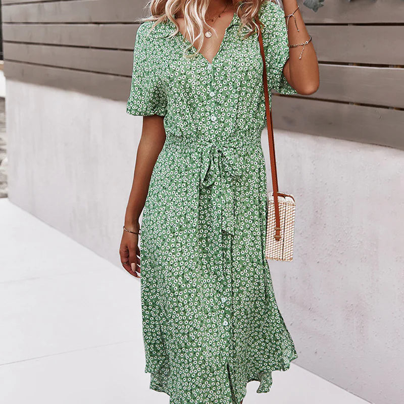 Women's Floral Summer Midi Dress with V Neck