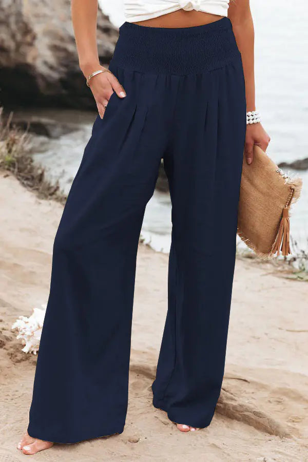 Plus Size Women's High Rise Wide Leg Pants with Pockets