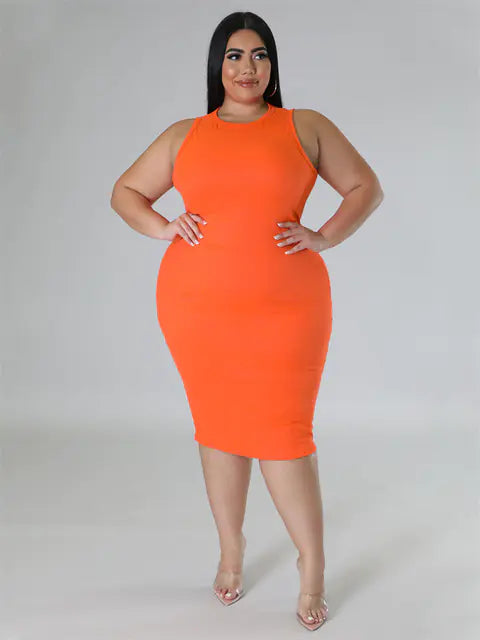 Plus Size Women's Elegant Solid Print Midi Dress