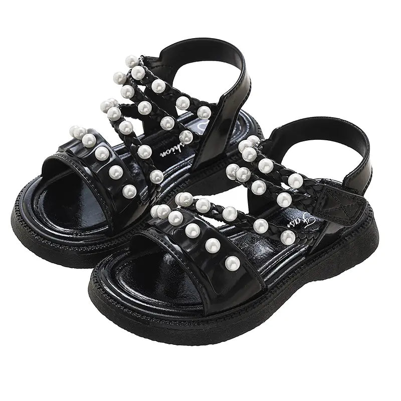 Girls' Summer Sandals with Pearls - Non-Slip Princess Shoes