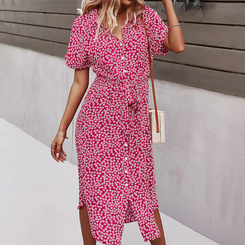 Women's Floral Summer Midi Dress with V Neck