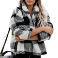 Thickened Stand Collar Zipper Plaid Sweatshirt for Women