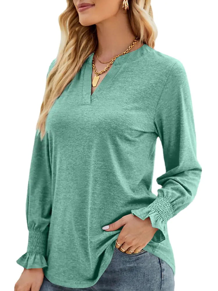 Lightweight V-Neck Long Sleeve Sweatshirt for Women