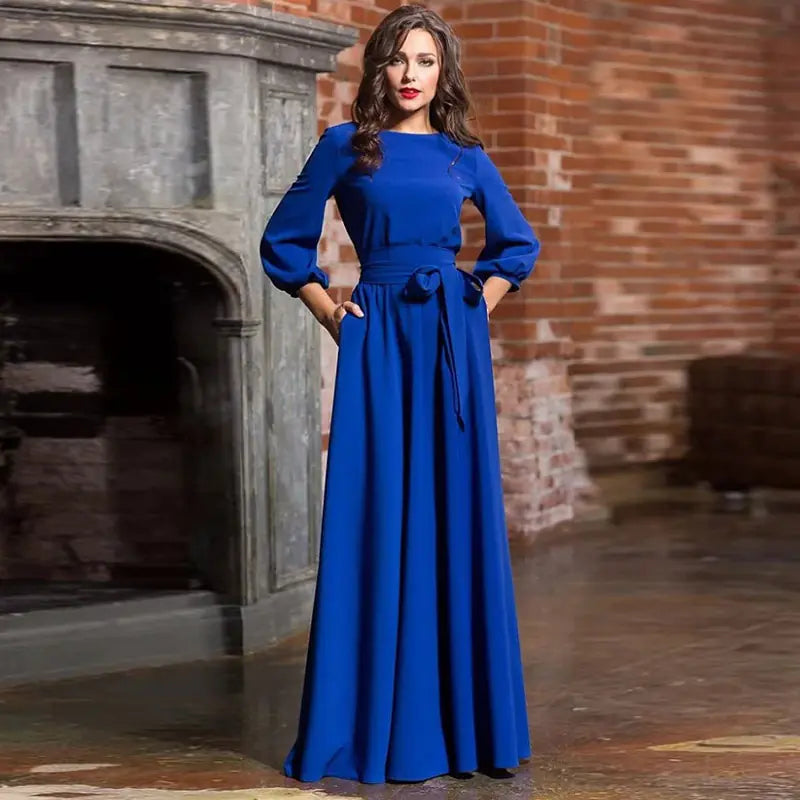 Bohemian Long Sleeve Maxi Dress with Lantern Sleeves
