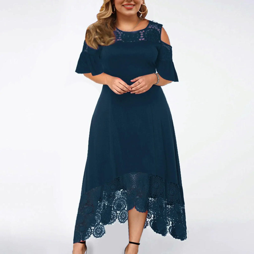 Trendy Plus-Size Gradient Lace Shoulder Dress for Women