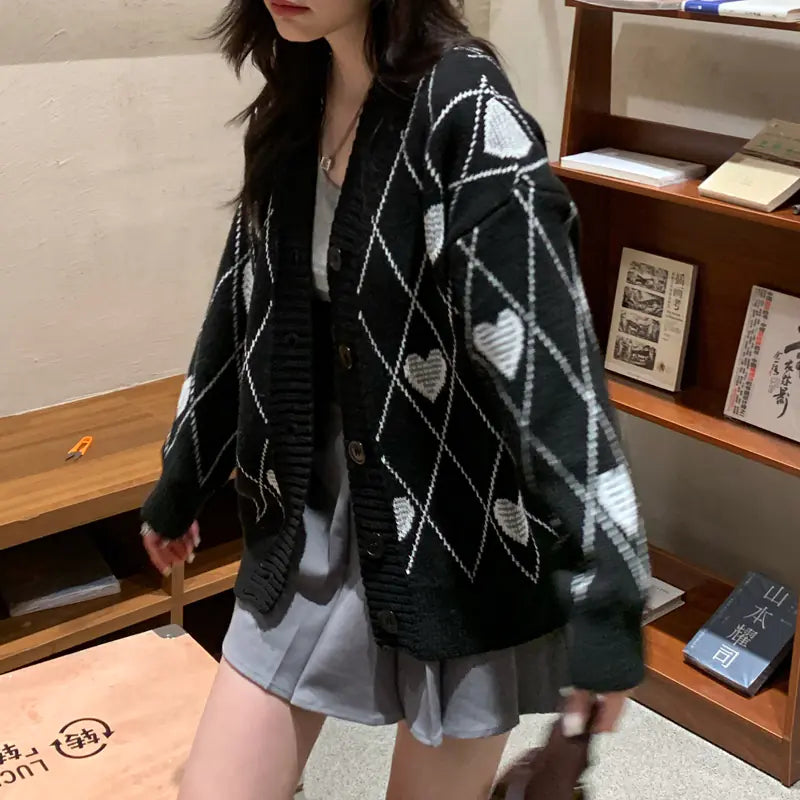 Heart Jacquard Loose Sweater for Women