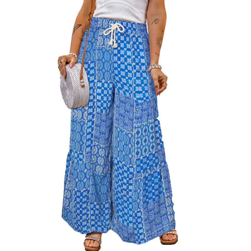 Women's Color block Paisley Wide Leg Pants