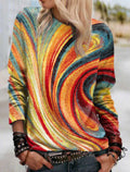Colorful Abstract 3D Print Long Sleeve Sweatshirt for Women