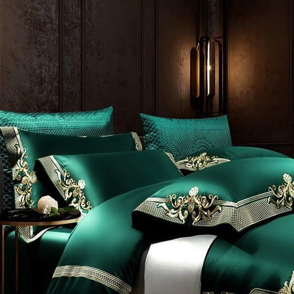 Royal Green Lake Embroidered Duvet Cover Set (Egyptian Cotton)