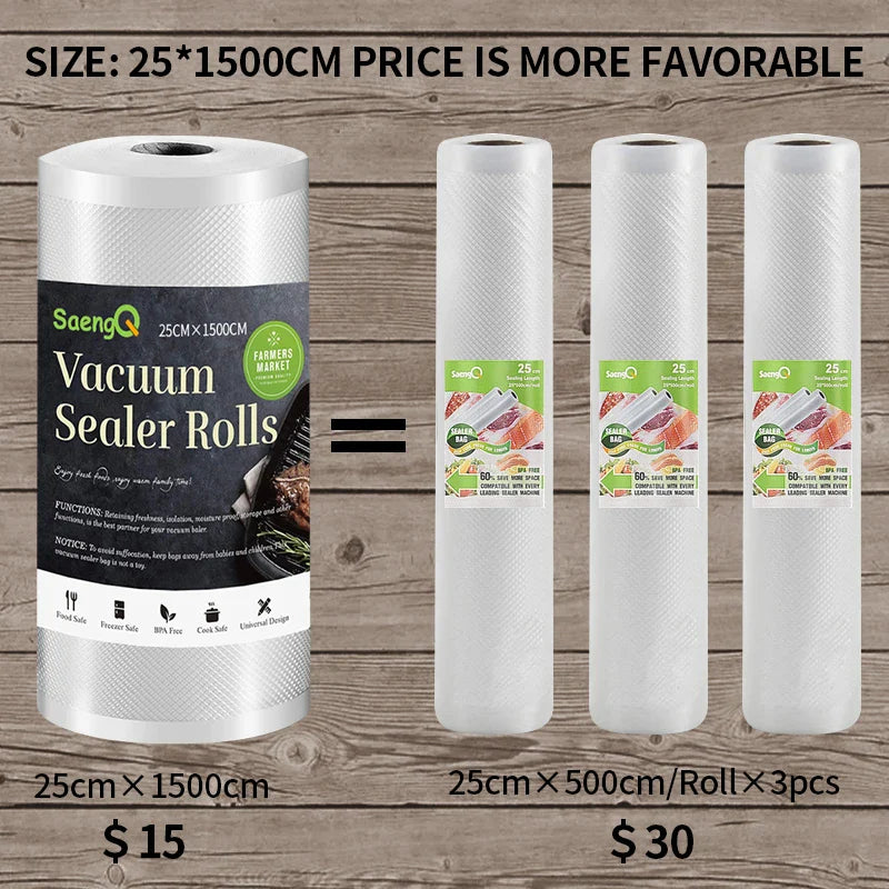 saengQ Vacuum Sealer bags Food Vacuum Bags Sous Vide Storage Bags For Kitchen Vacuum Packaging 1500cm/Rolls