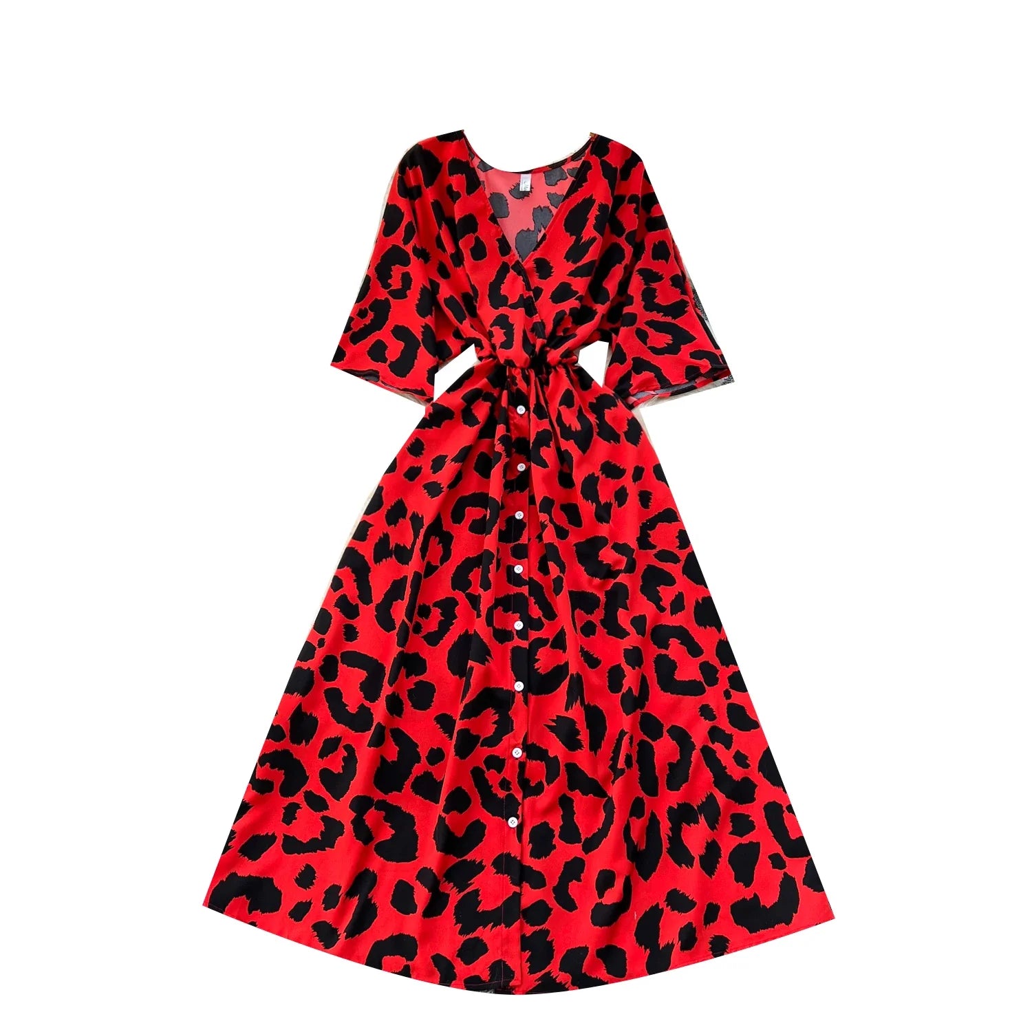 V-Neck Tunic Slim Casual Midi Dress