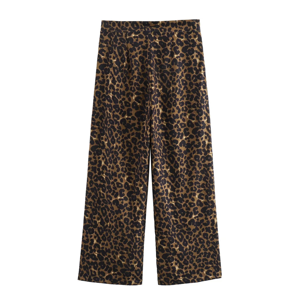 New Chic Fashion Side Pockets leopard Print Loose Wide Leg Pants