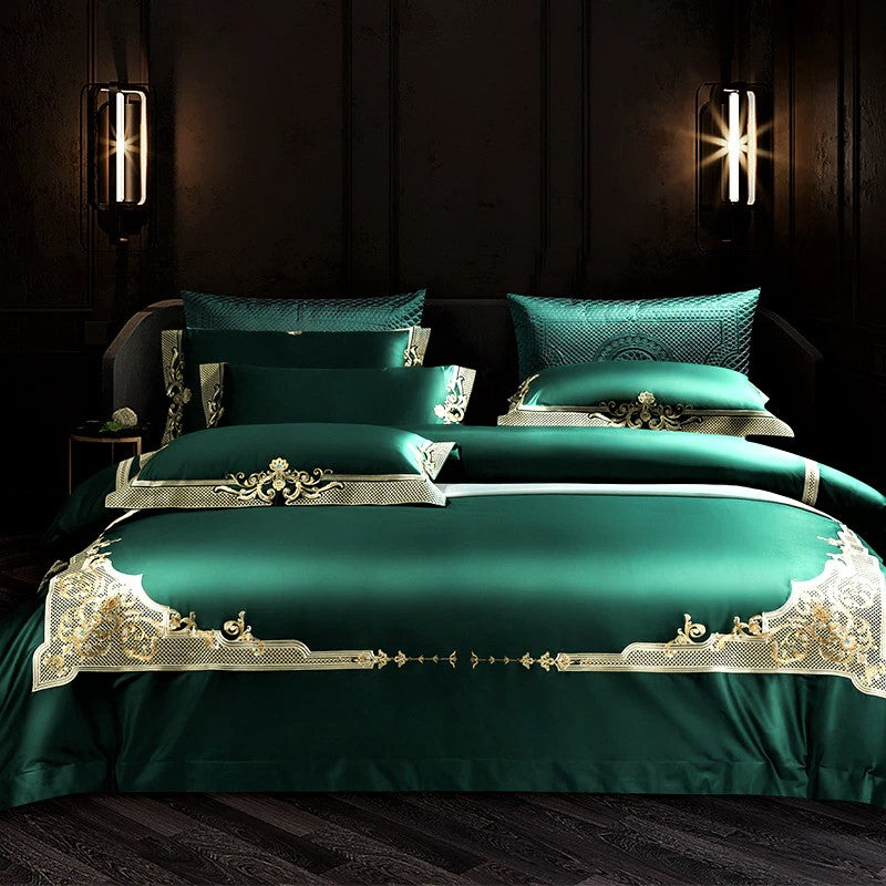 Royal Green Lake Embroidered Duvet Cover Set (Egyptian Cotton)