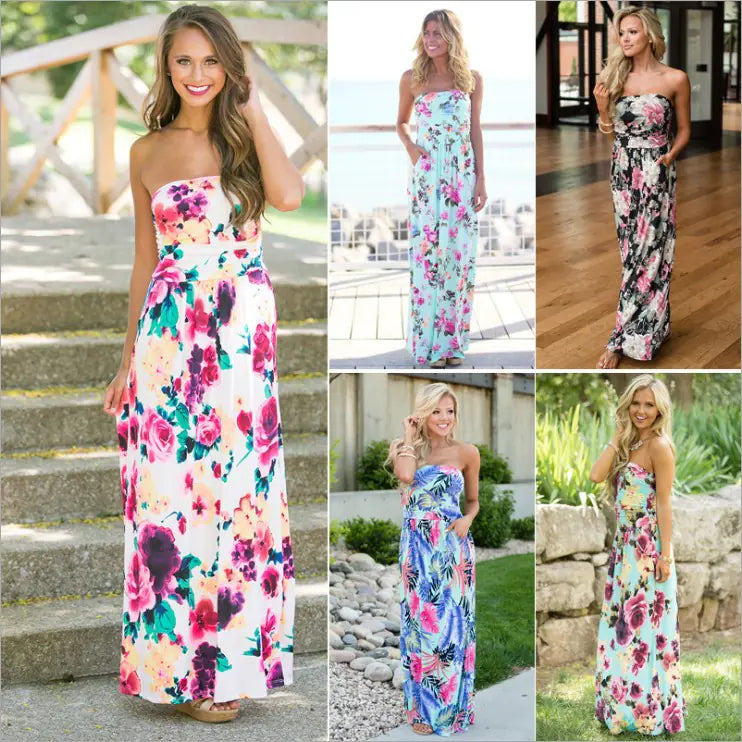 Trendy Printed Strapless Maxi Dress for Women