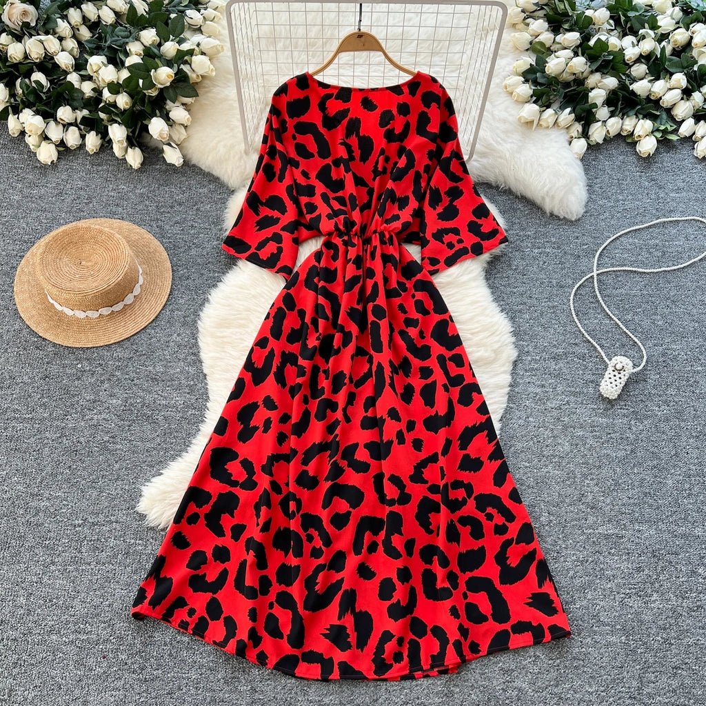 V-Neck Tunic Slim Casual Midi Dress