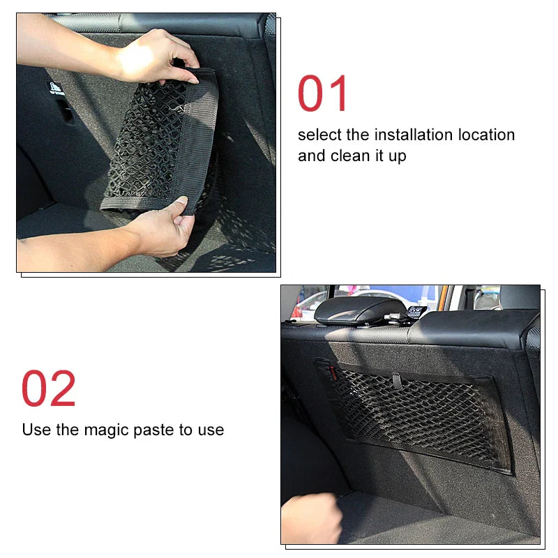 1Pc Car Back Rear Mesh Trunk Seat Elastic String Net  Universal Storage Bag Pocket Cage Auto Organizer Seat Back Bag