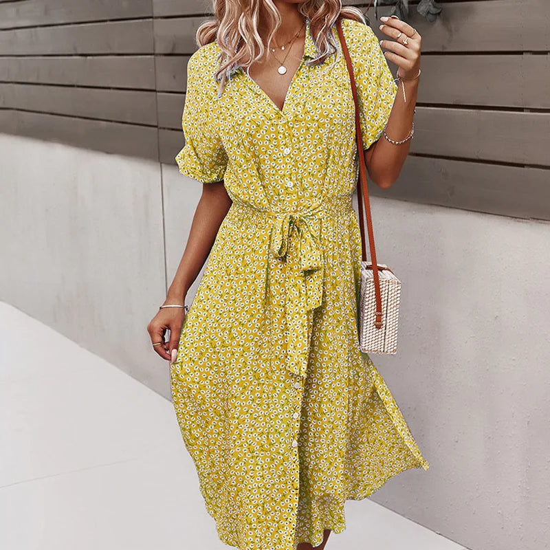 Women's Floral Summer Midi Dress with V Neck