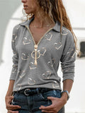 Love Digital Print V-Neck Long Sleeve Top
