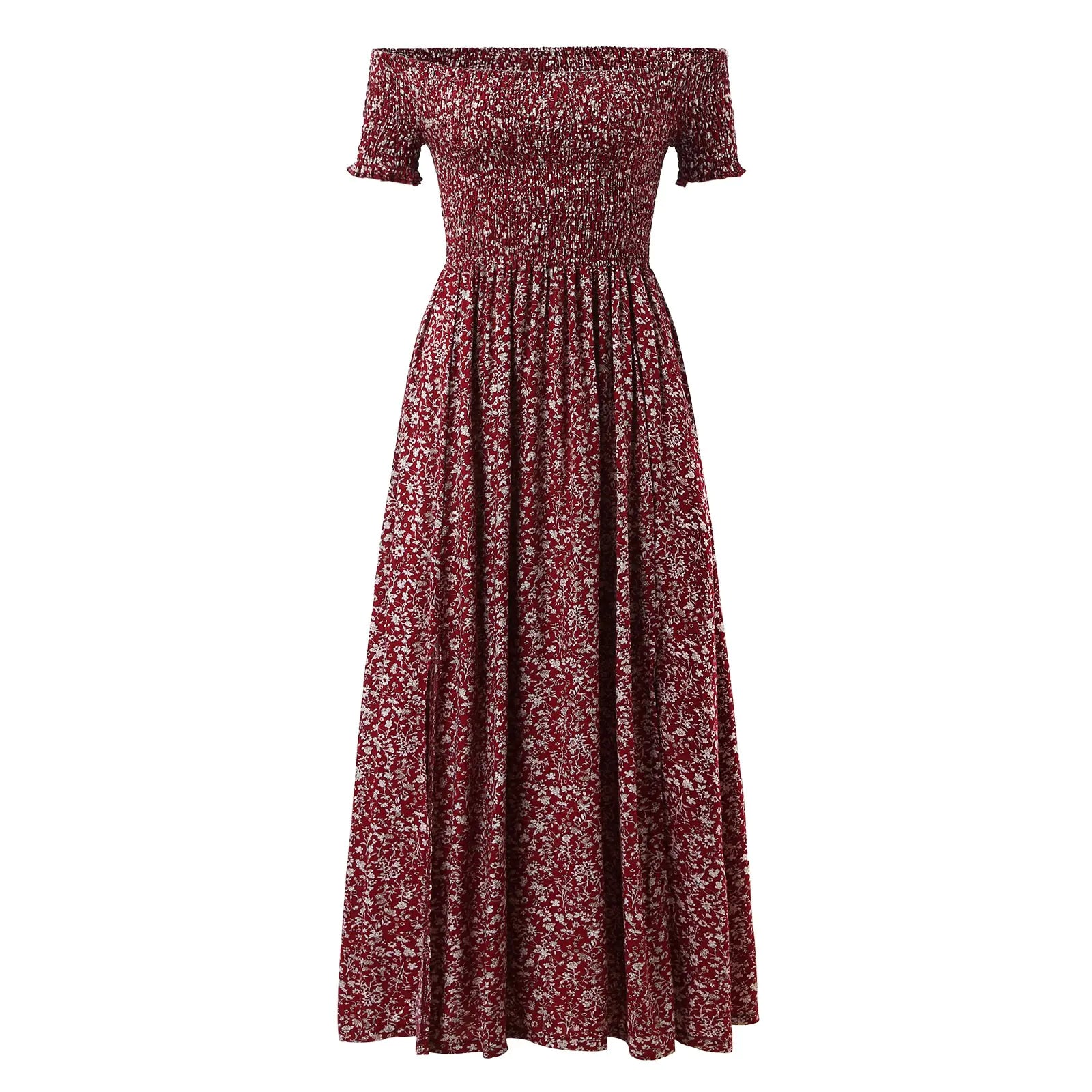 Plus Size Floral Print Off-Shoulder Summer Dress