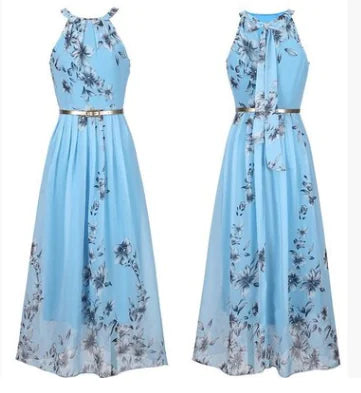 Sleeveless Floral Maxi Dress with Halter Neck Boho Style