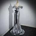 Off-Shoulder Silver Paillette Evening Dress for Women