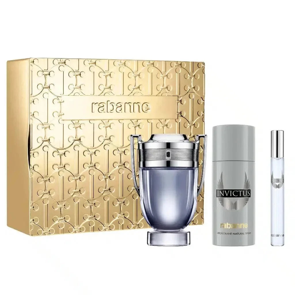 Invictus By Paco Rabanne For Men 3.4oz 3Pcs Set EDT Spray
