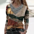 Printed Long-Sleeved V-Neck T-Shirt Top