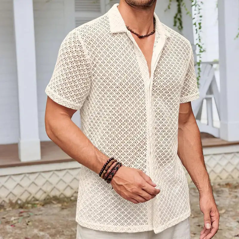 Summer Mesh Short Sleeve Shirt  Men Clothing