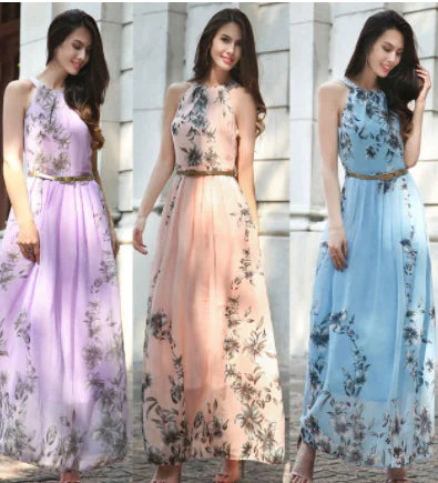 Sleeveless Floral Maxi Dress with Halter Neck Boho Style