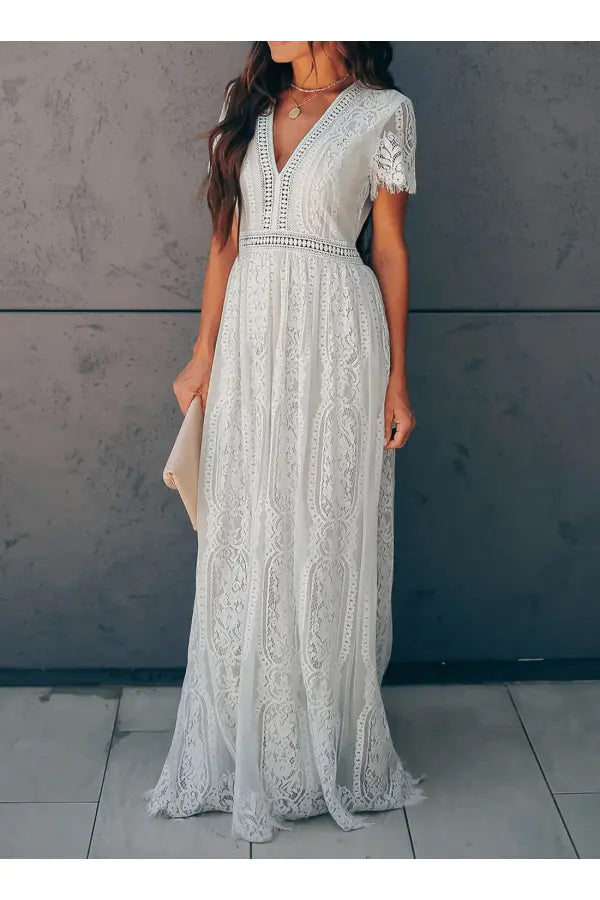 Summer New Women's Lace V-Neck Maxi Dress