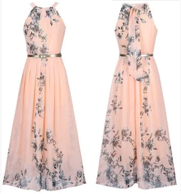 Sleeveless Floral Maxi Dress with Halter Neck Boho Style