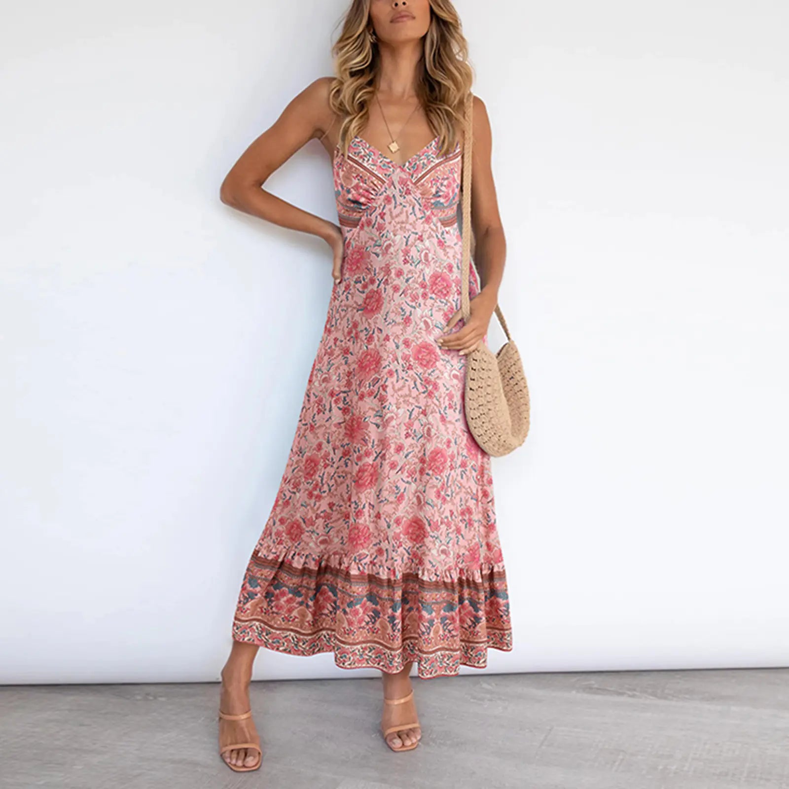 Women's Casual Boho Floral V-Neck Summer Dress