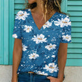 Women's Casual V-Neck T-Shirt with Floral Print