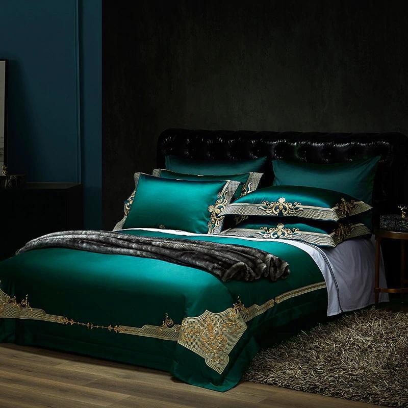 Royal Green Lake Embroidered Duvet Cover Set (Egyptian Cotton)
