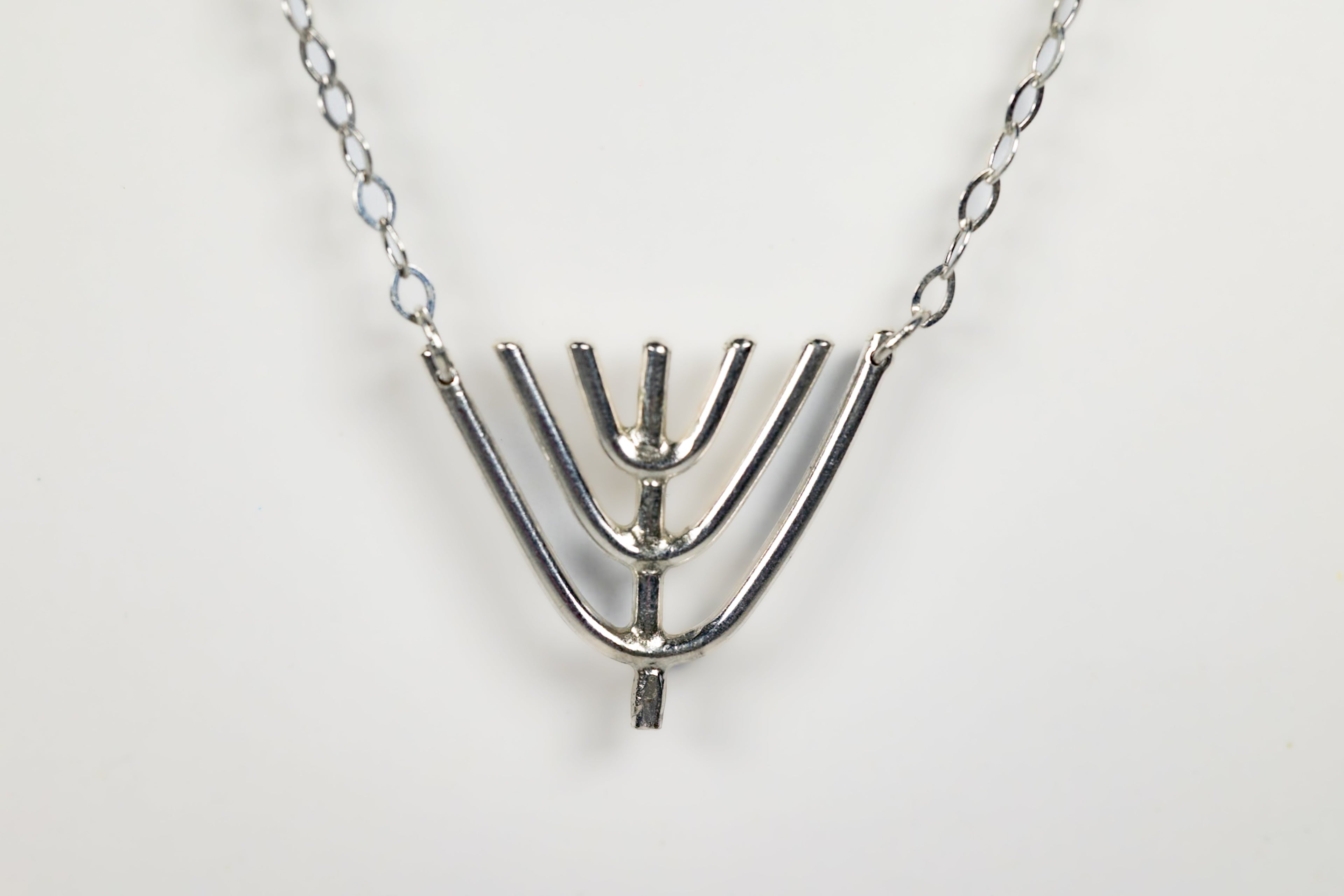 Menorah Sterling Silver Pendant Necklace