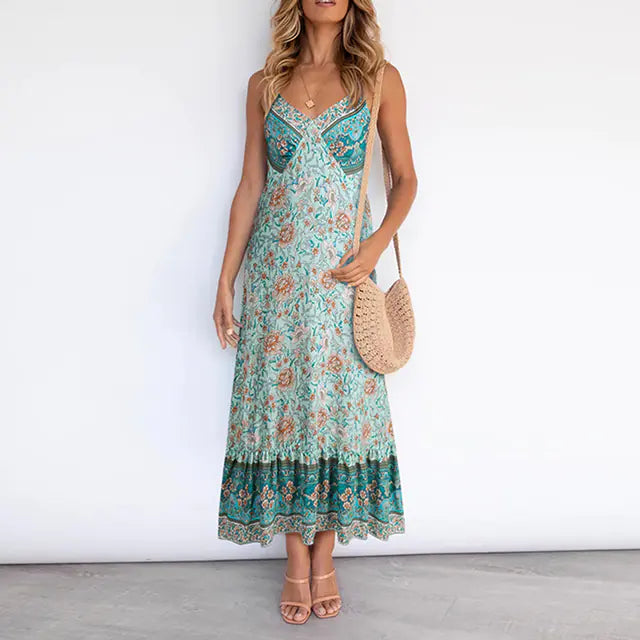 Women's Casual Boho Floral V-Neck Summer Dress