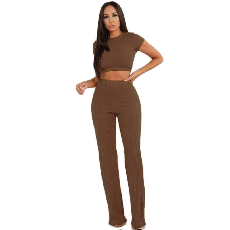 High Elastic Cotton Wide Leg Pants Two-Piece Set