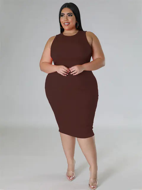 Plus Size Women's Elegant Solid Print Midi Dress