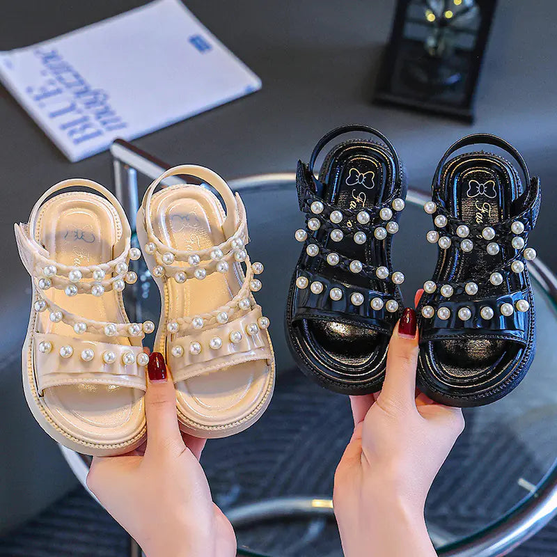 Girls' Summer Sandals with Pearls - Non-Slip Princess Shoes