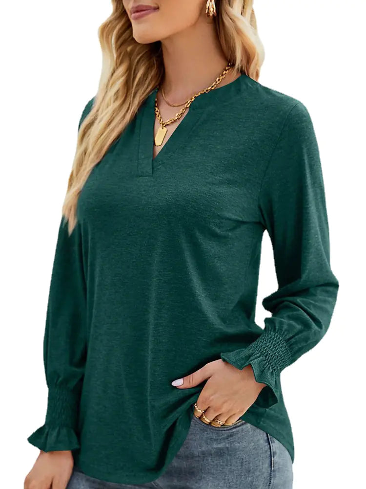 Lightweight V-Neck Long Sleeve Sweatshirt for Women