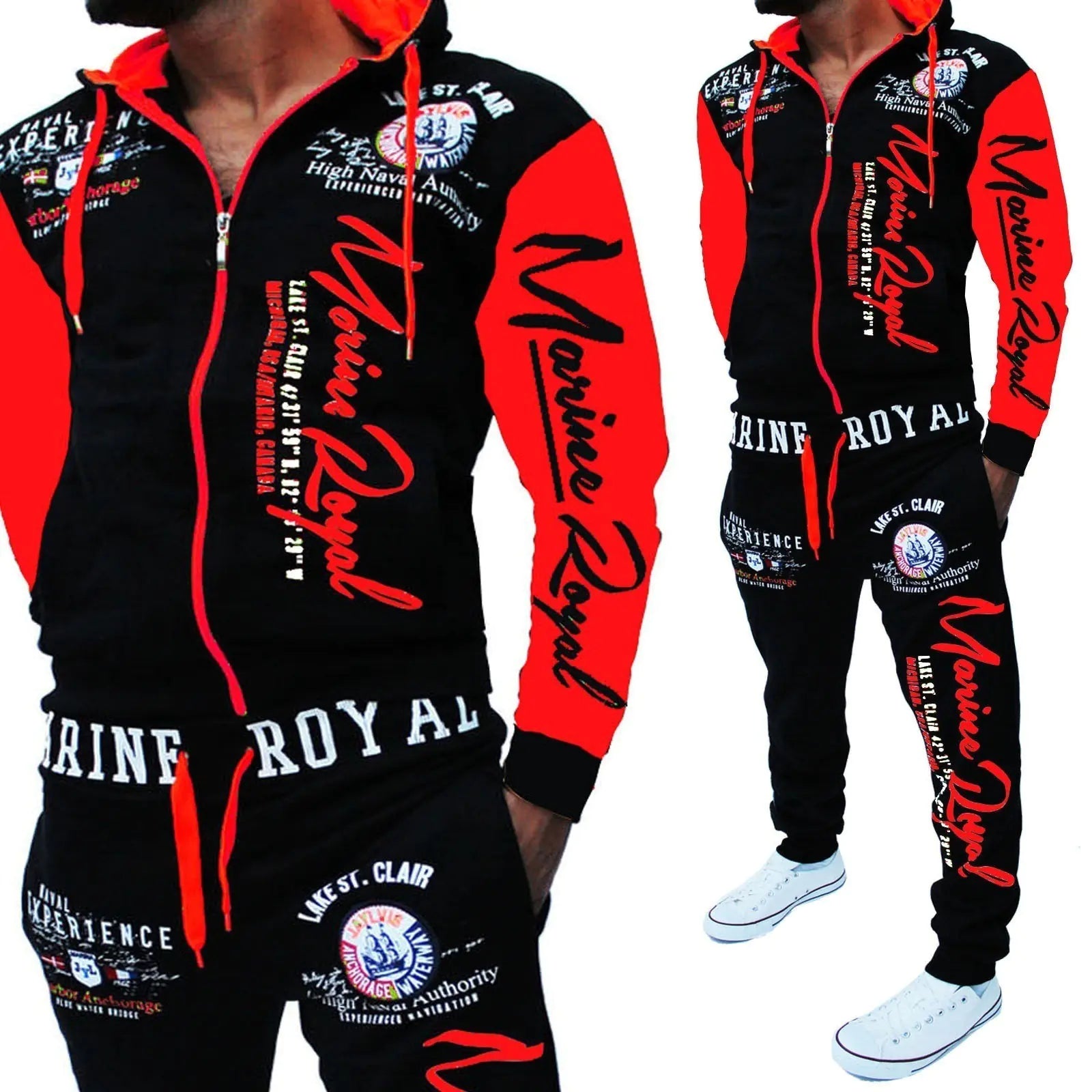 Men's Casual Drawstring Waist Letter Print Sports Set