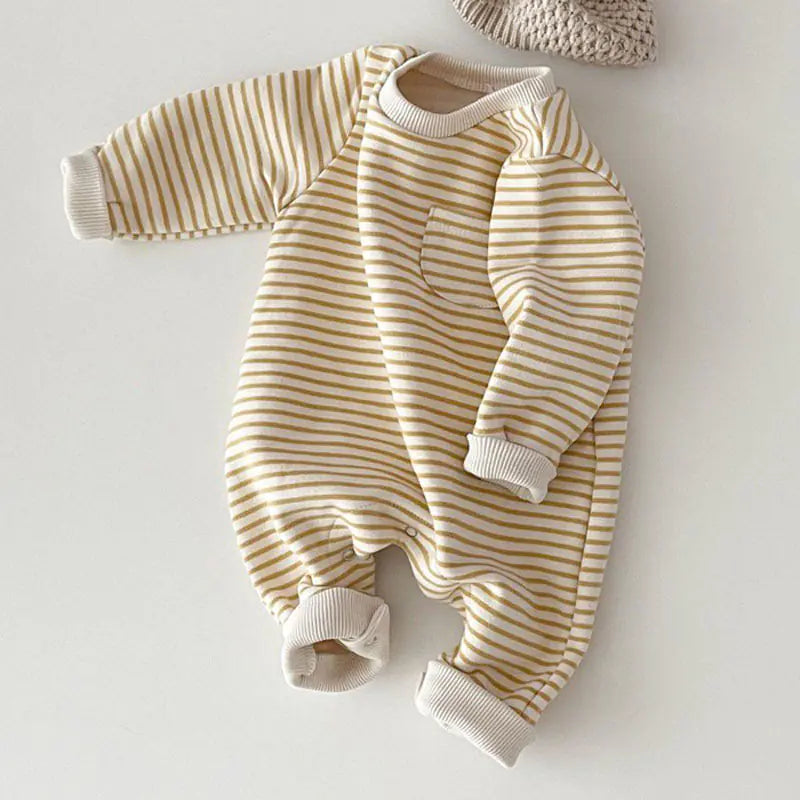 Striped Long-Sleeved Jumpsuit for Baby Boys and Girls