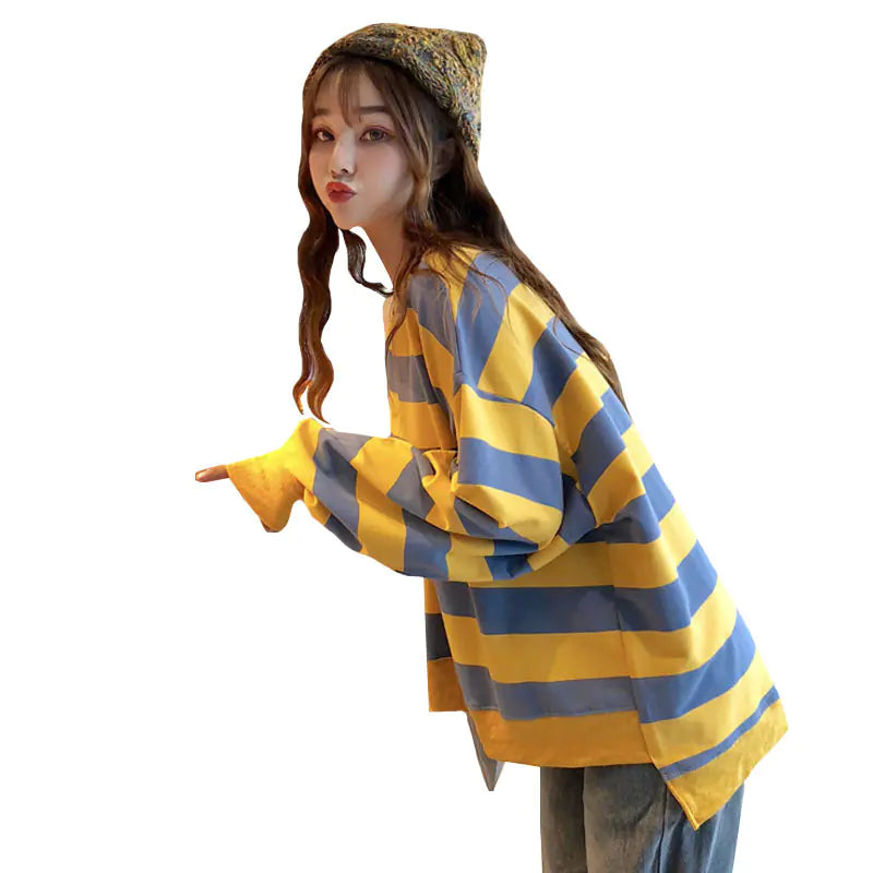 Striped Long Sleeve Pullover Sweatshirt