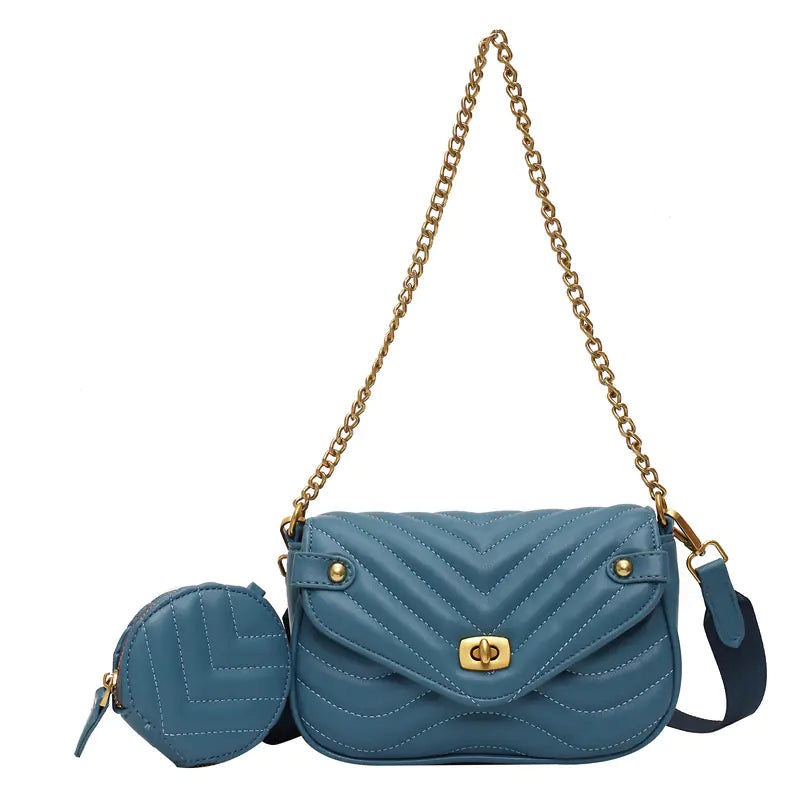 Quilted Crossbody Bag with Coin Purse and Chain