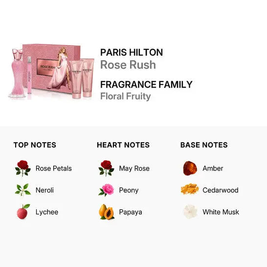 Rose Rush By Paris Hilton W 3.4oz 4pc Set EDP Spray