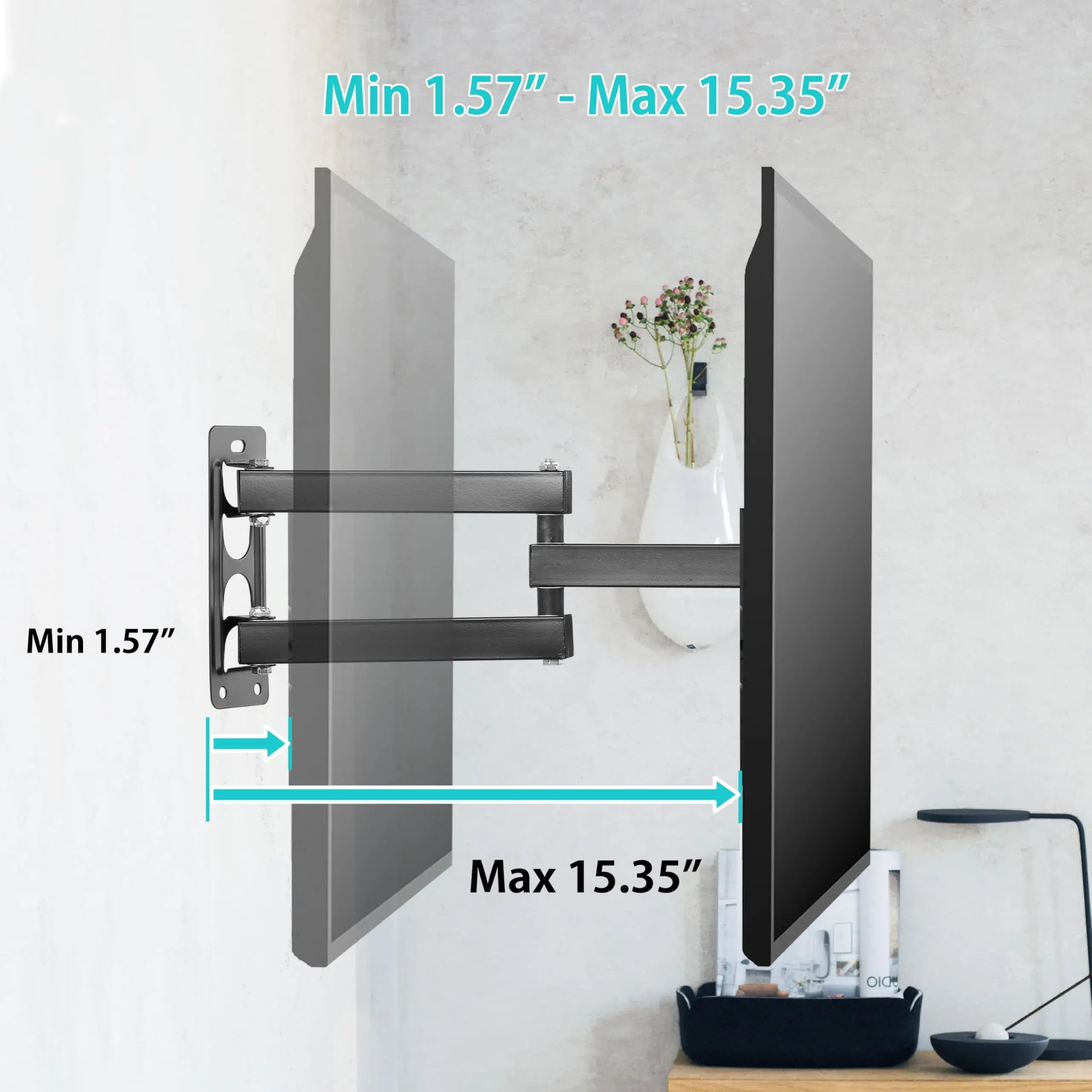 Full Motion TV Wall Mount for 26-55inch TV Floating TV Stand Swivel Tilt Horizontal Adjustment TV Wall Bracket