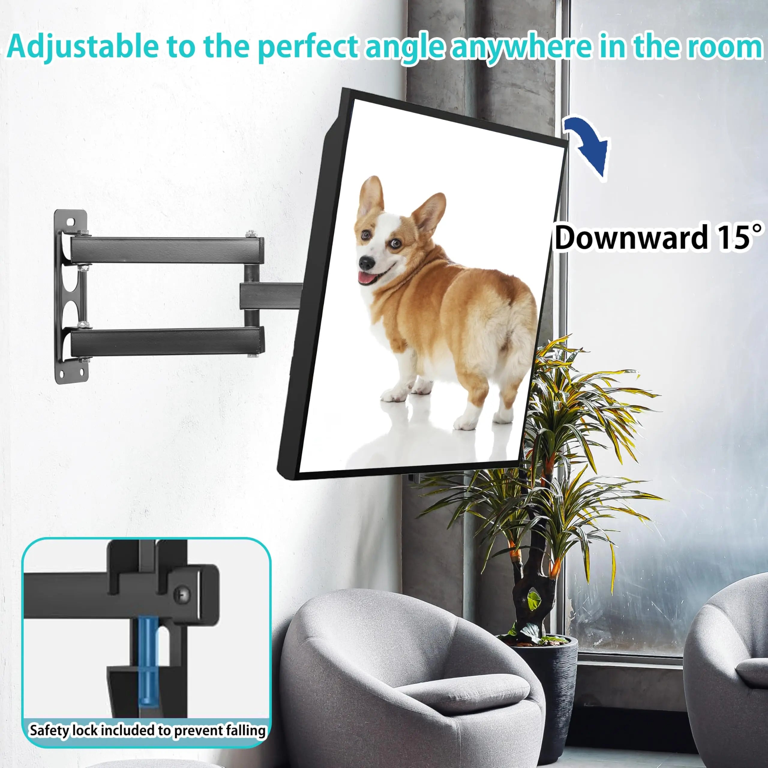 Full Motion TV Wall Mount for 26-55inch TV Floating TV Stand Swivel Tilt Horizontal Adjustment TV Wall Bracket
