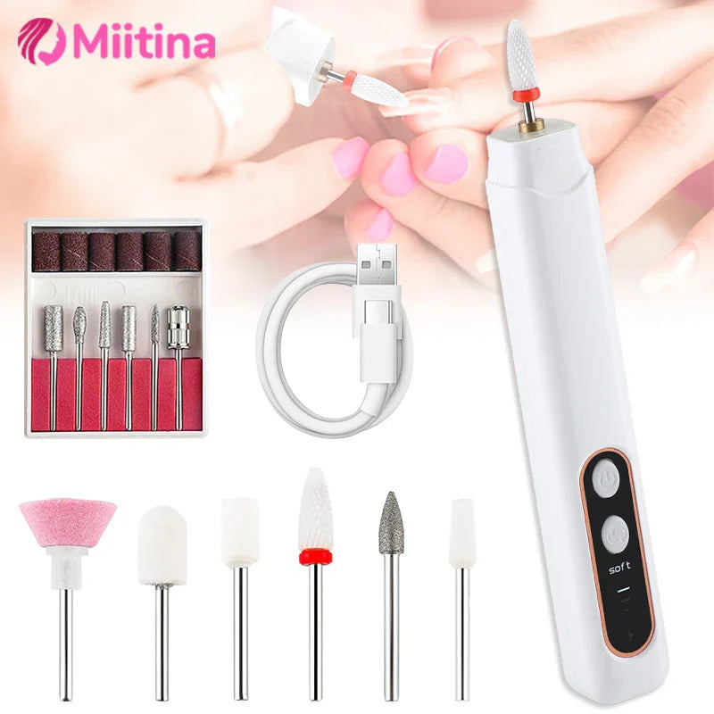 Electric Nail Grinder Nail Polishing Machine with Light Portable Mini Electric Manicure Pen for Gel Removing Polishing Dead Care